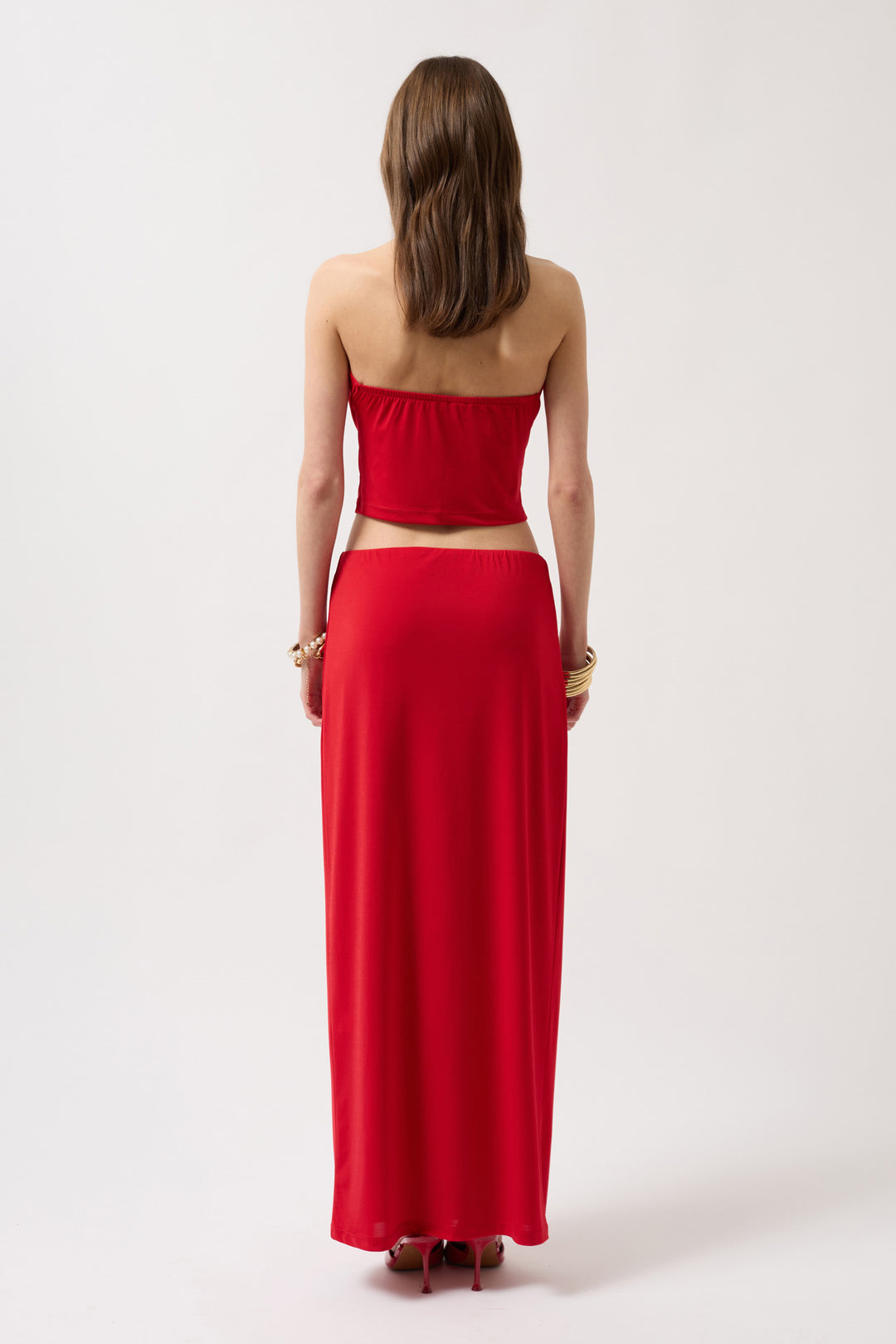Draped Collar Crop Blouse - Red