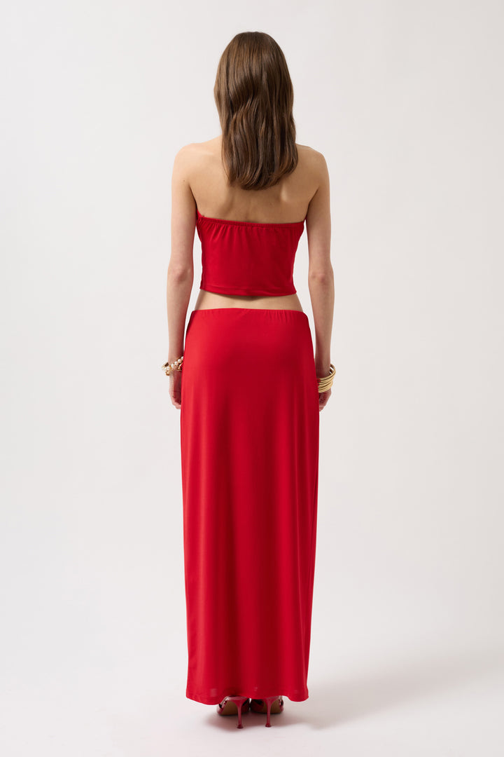 Draped Collar Crop Blouse - Red