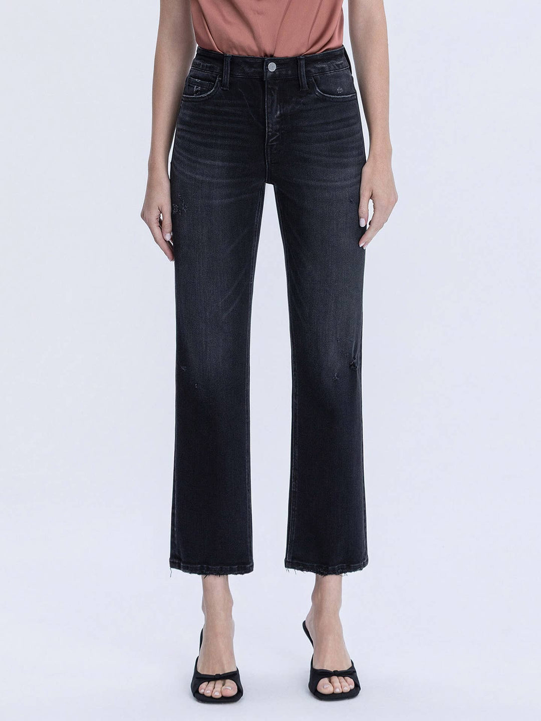 Mid Rise Black Ankle Straight Jeans - Flying Monkey