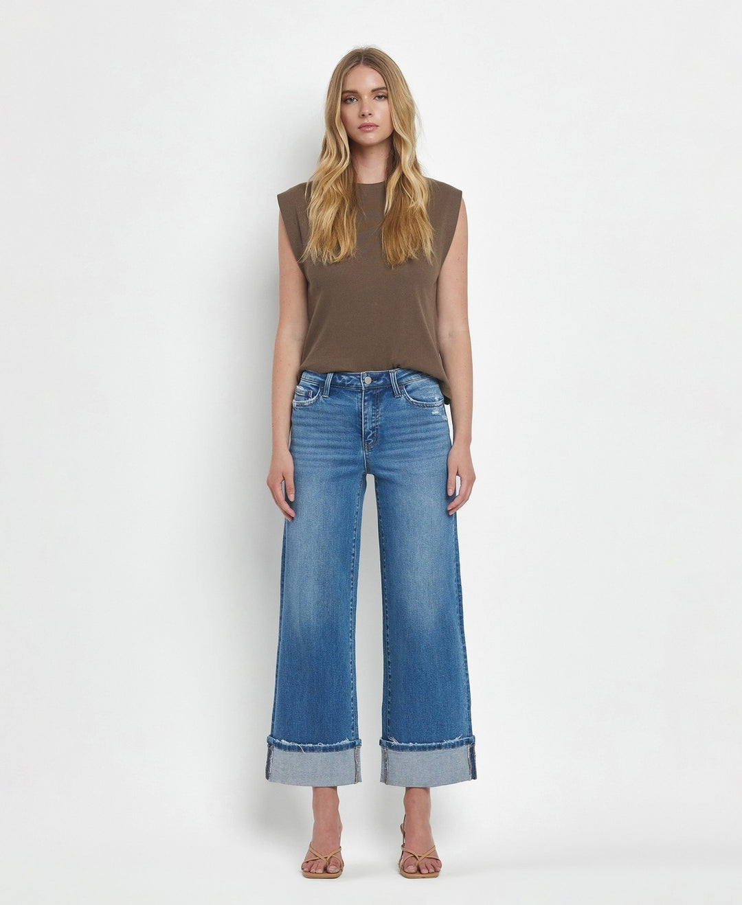 High Rise Cuffed Wide Leg Jeans - Flying Monkey