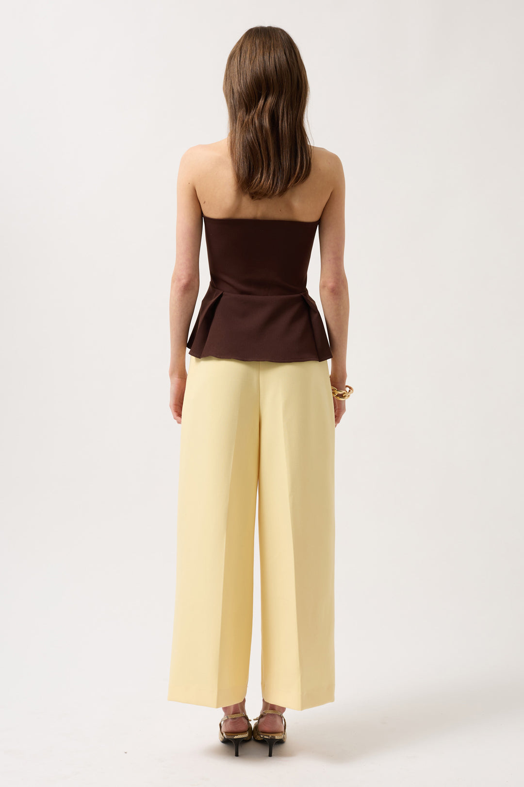Pleated Strapless Blouse - Brown