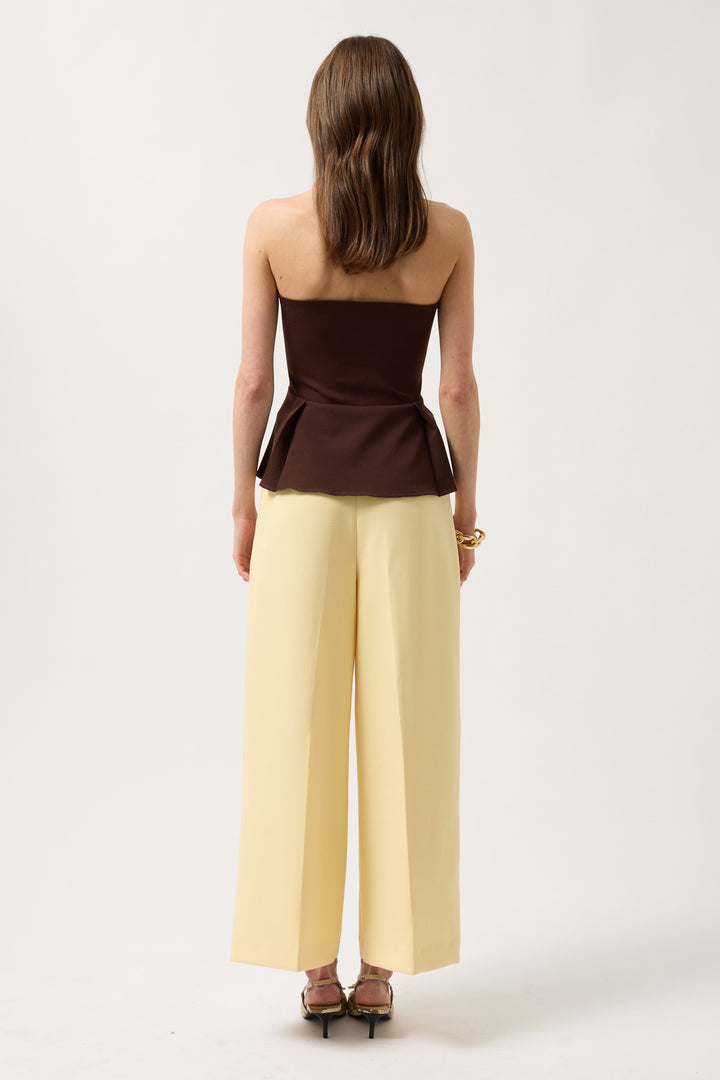 Pleated Strapless Blouse - Brown