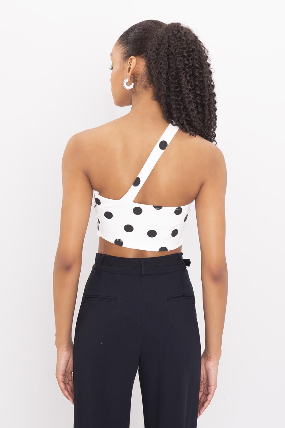 One Shouldered Polka Dot Top