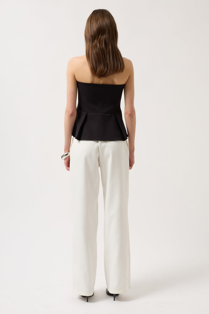 Pleated Strapless Blouse - Black