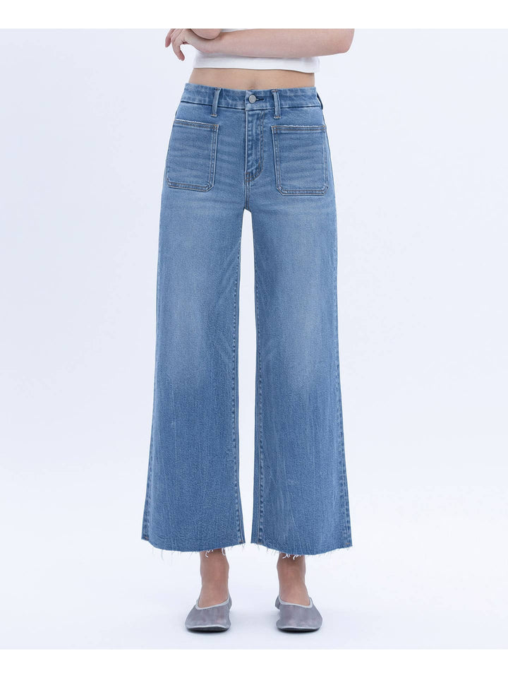 High Rise Comfort Waistband Crop Wide Jeans - Vervet By Flying Monkey