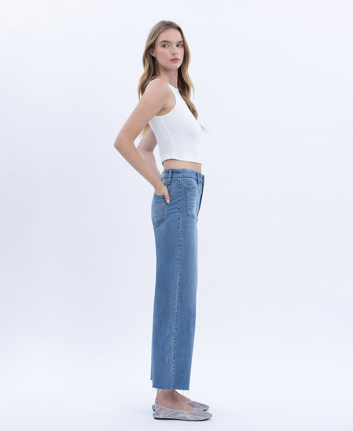 High Rise Comfort Waistband Crop Wide Jeans - Vervet By Flying Monkey