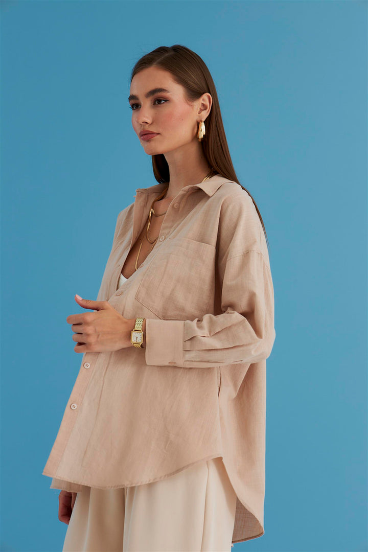 Long Sleeve Linen Shirt - Mink