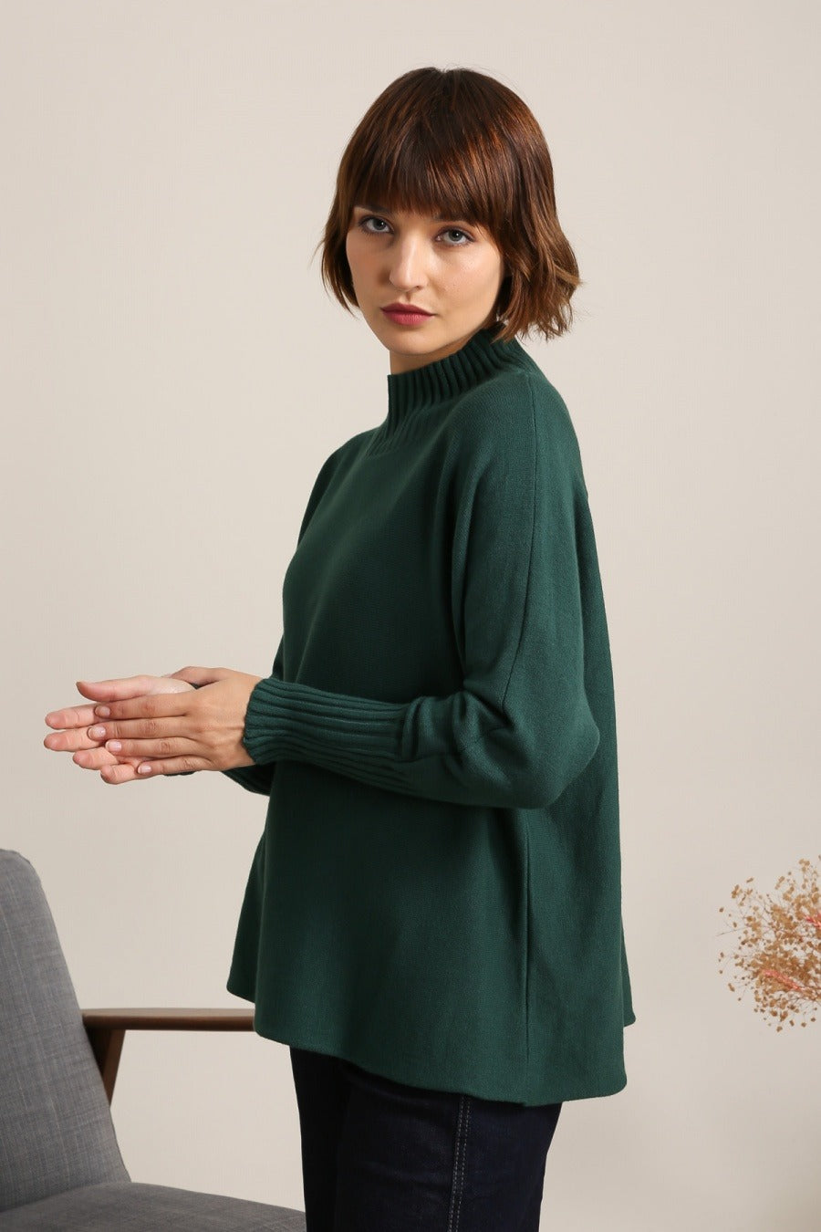 Cashmere Blend High Neck Sweater