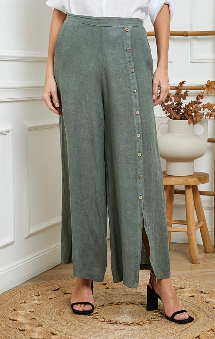 Button Detail Linen Pant