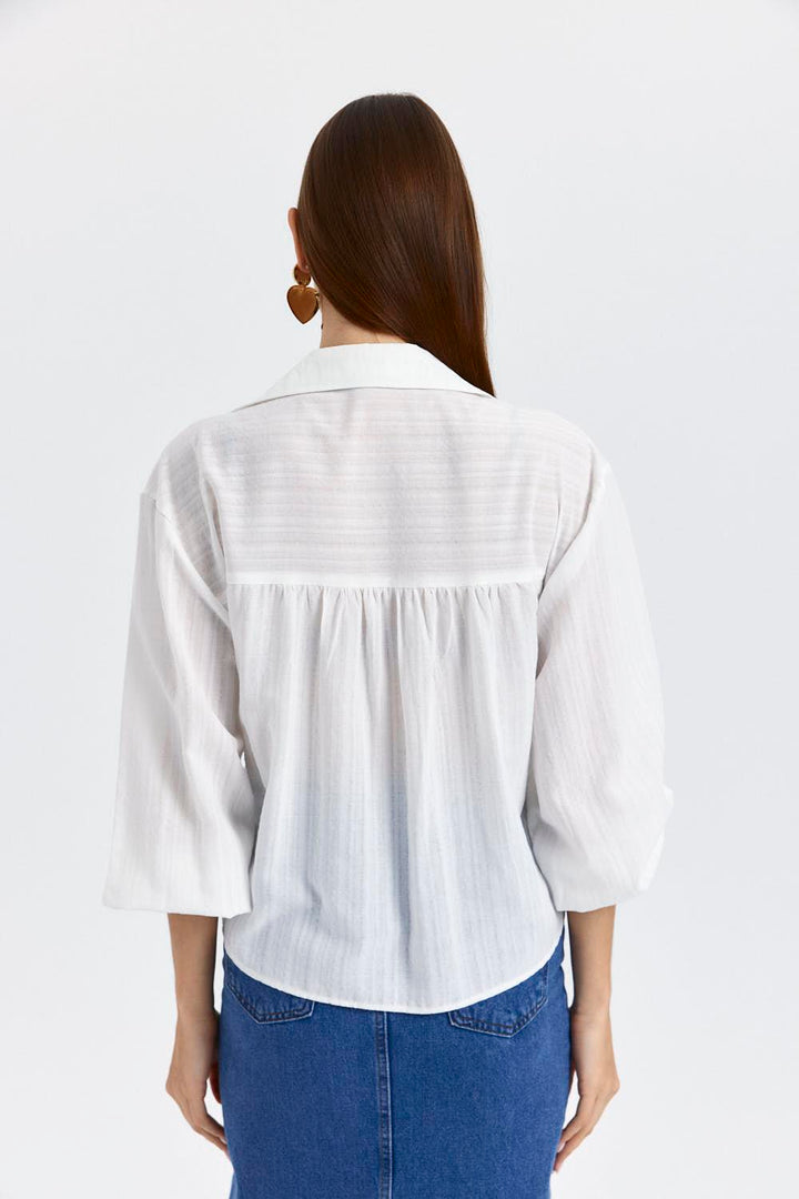 V-Neck Long Sleeve Women's Shirt - White