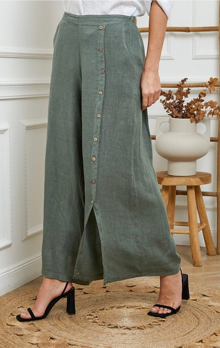 Button Detail Linen Pant