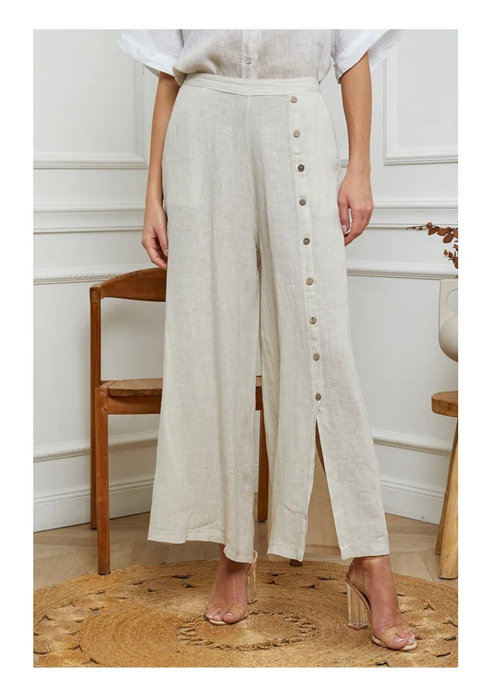 Button Detail Linen Pant