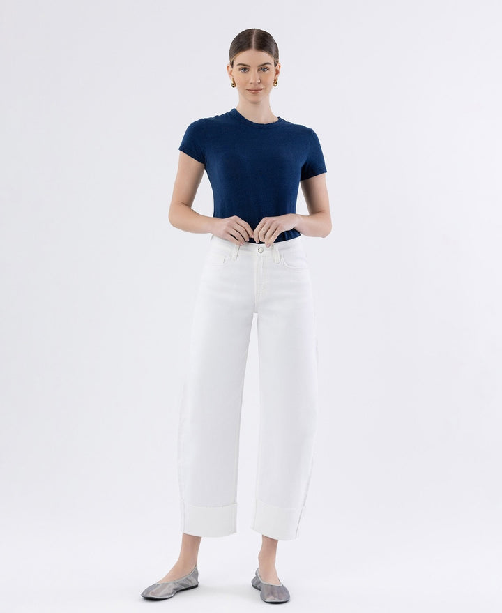 Optic White High Rise Cuffed Crop Barrel Jeans - Flying Monkey