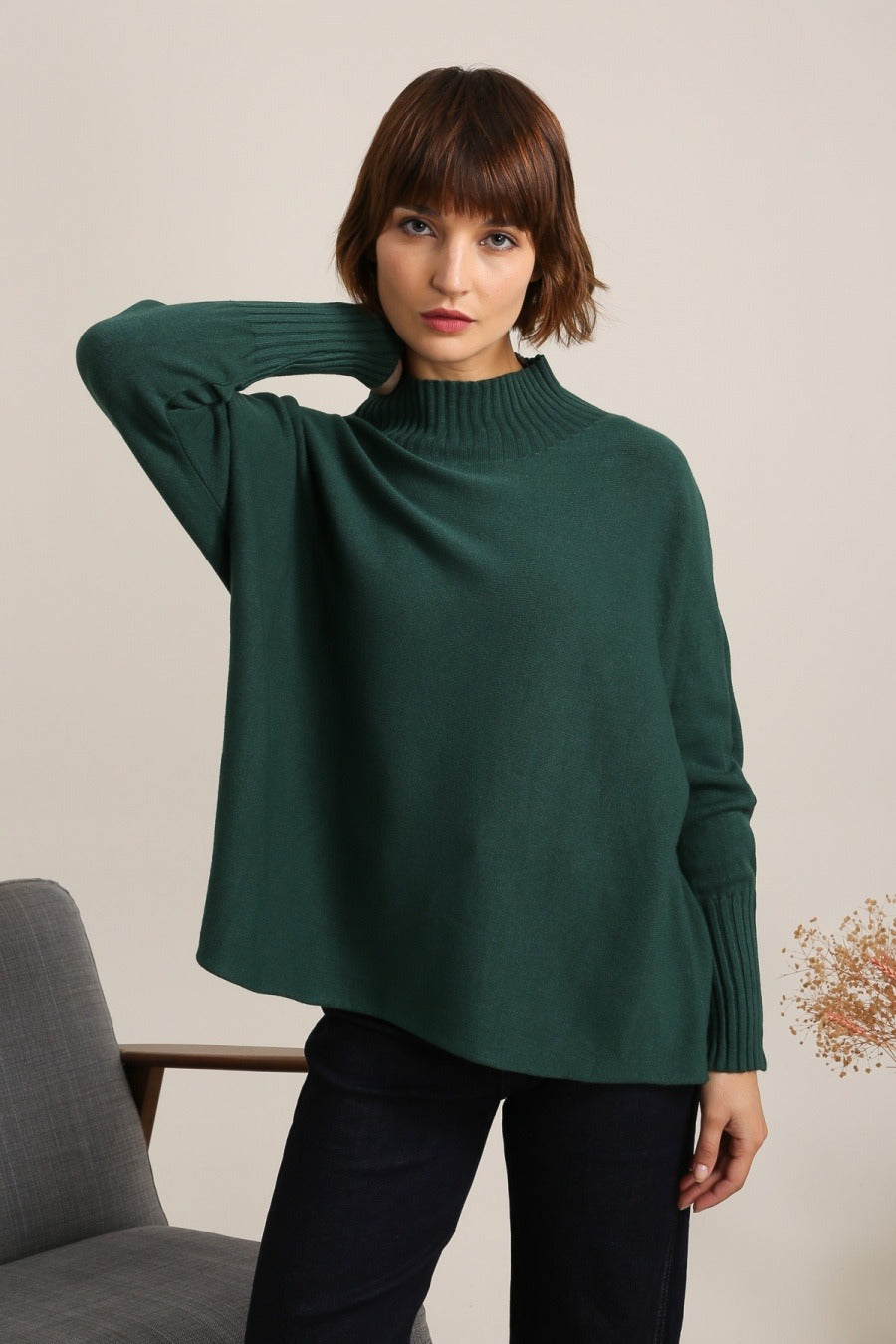 Cashmere Blend High Neck Sweater