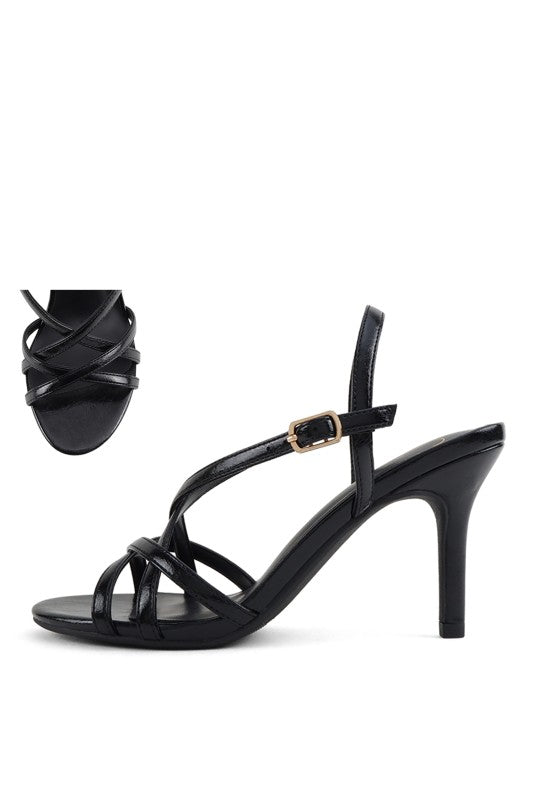 Black Asymmetric Strappy Heel