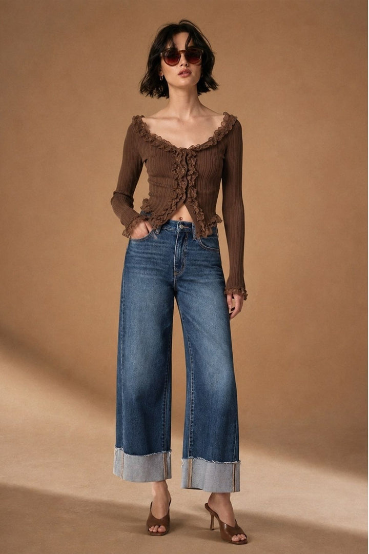 Super High Rise Side Paneled Cuff Barrel Jeans - Flying Monkey
