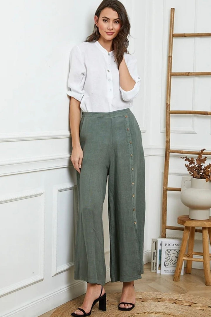 Button Detail Linen Pant