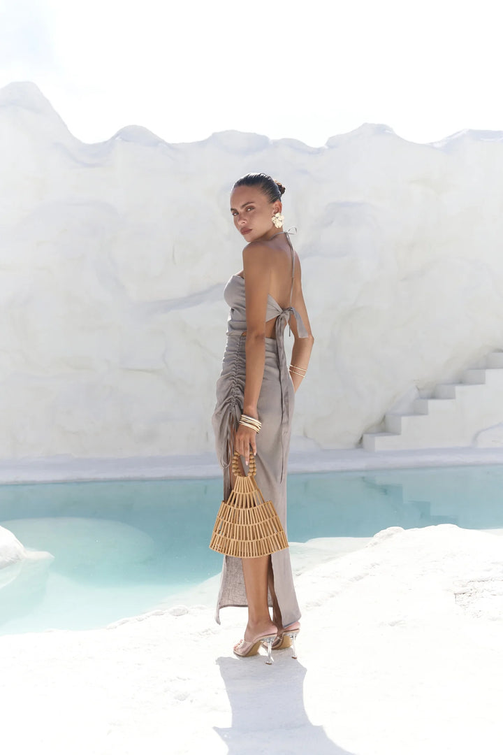 Alexa Asymmetric Linen Dress - Grey