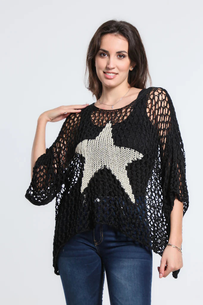 Kelsey Open Knit Star Sweater - Tees By Tina