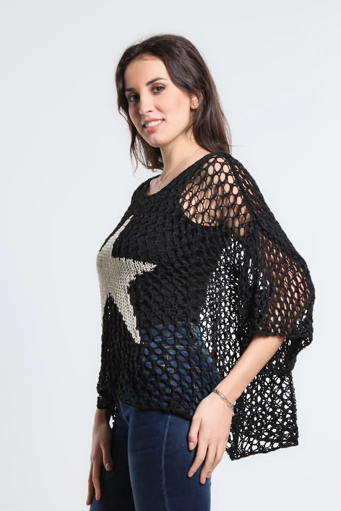 Kelsey Open Knit Star Sweater - Tees By Tina