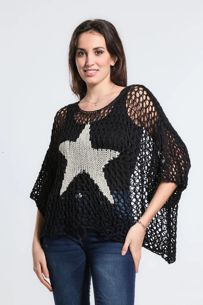 Kelsey Open Knit Star Sweater - Tees By Tina