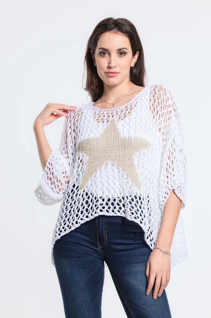 Kelsey Open Knit Star Sweater - Tees By Tina