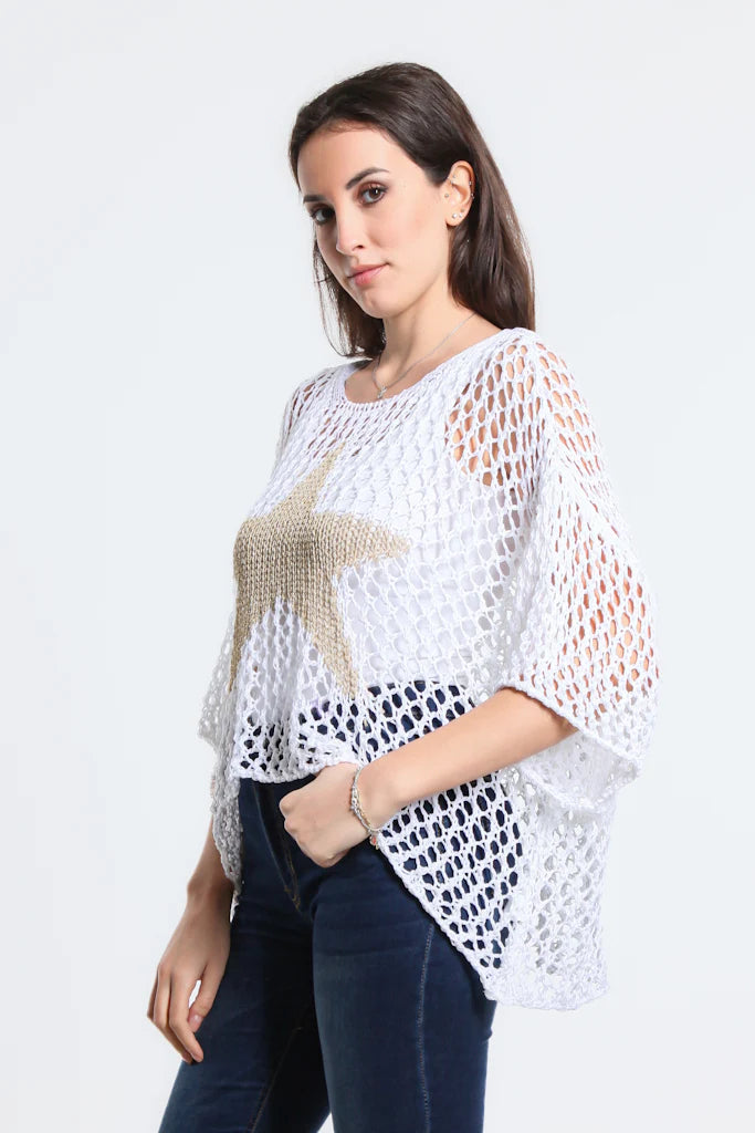 Kelsey Open Knit Star Sweater - Tees By Tina