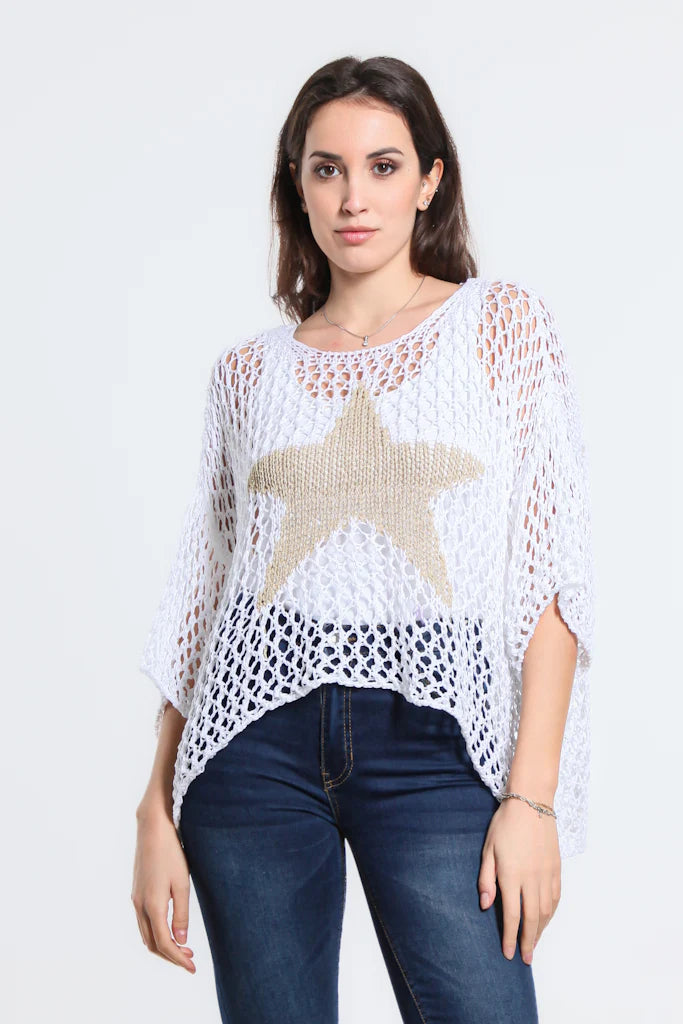 Kelsey Open Knit Star Sweater - Tees By Tina