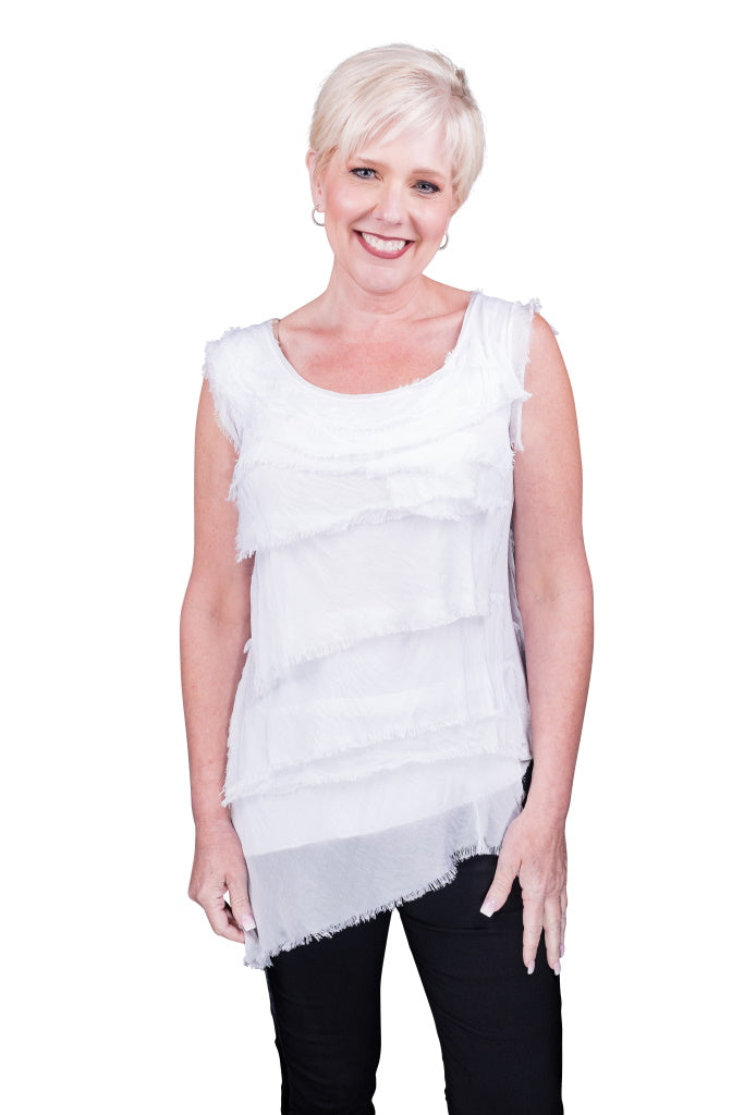 Arianna Silk Ruffle Top - White - Tees By Tina