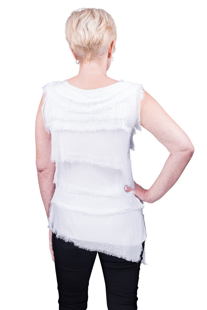 Arianna Silk Ruffle Top - White - Tees By Tina