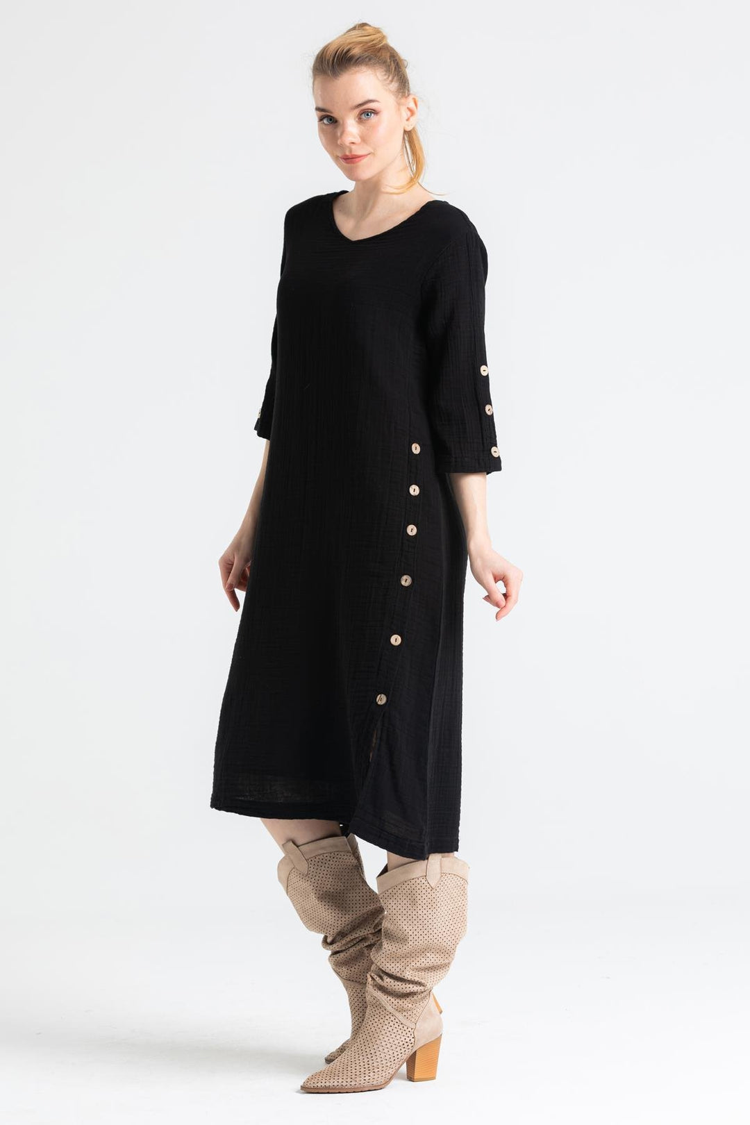 Nova Button Dress-Gauze