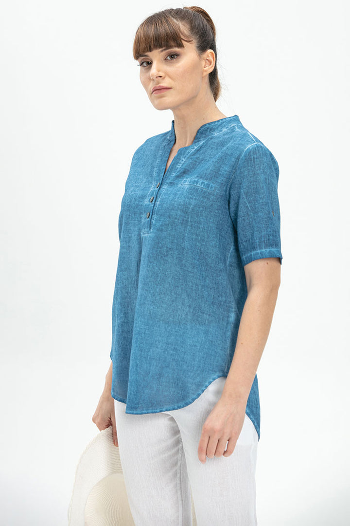 Blue Women Short-Sleeve Shirt