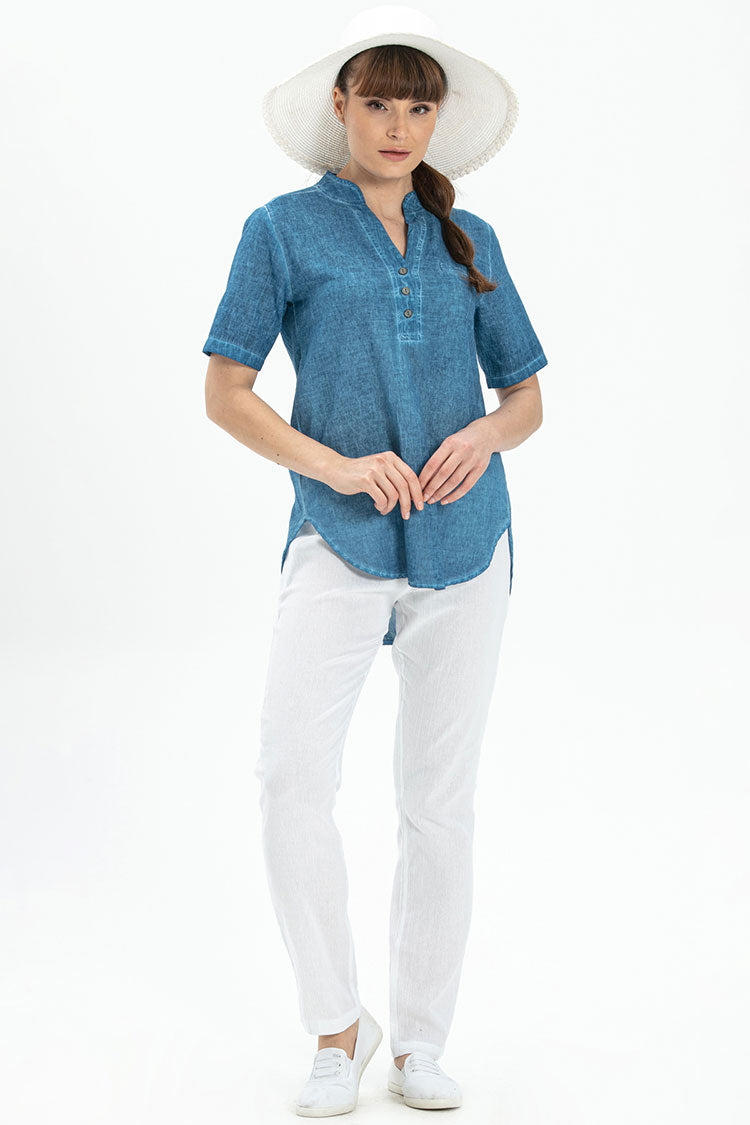 Blue Women Short-Sleeve Shirt