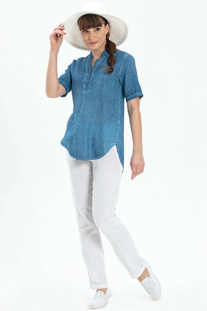 Blue Women Short-Sleeve Shirt