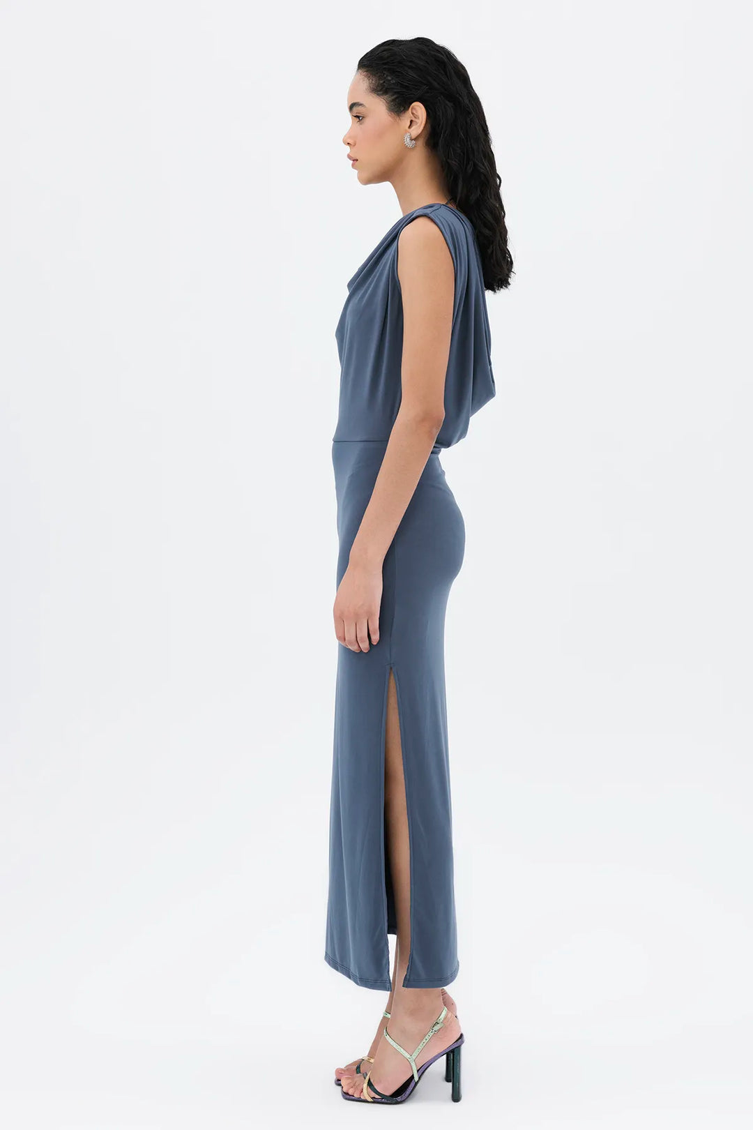 Cowl Neck Long Dress - Gray