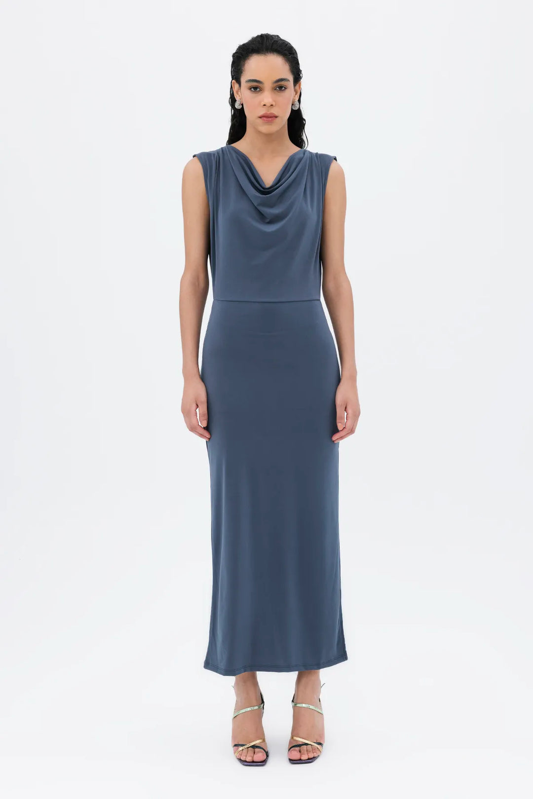 Cowl Neck Long Dress - Gray