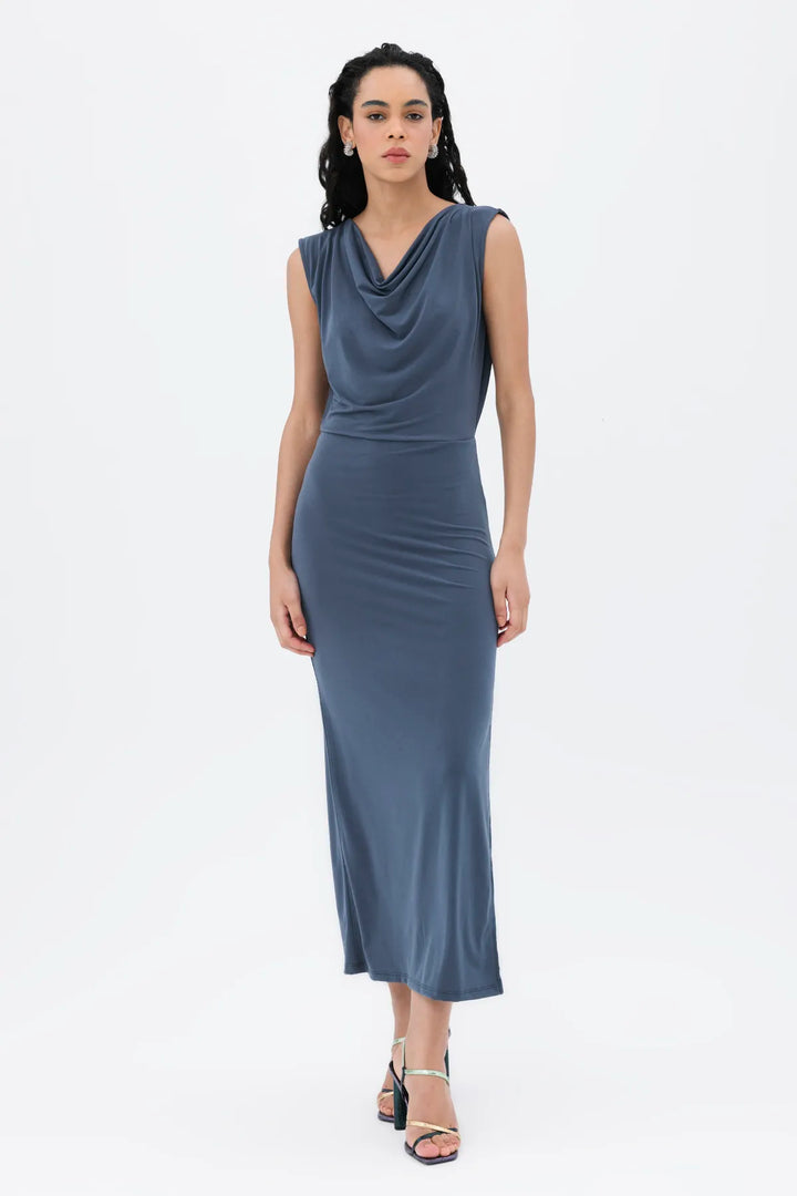 Cowl Neck Long Dress - Gray