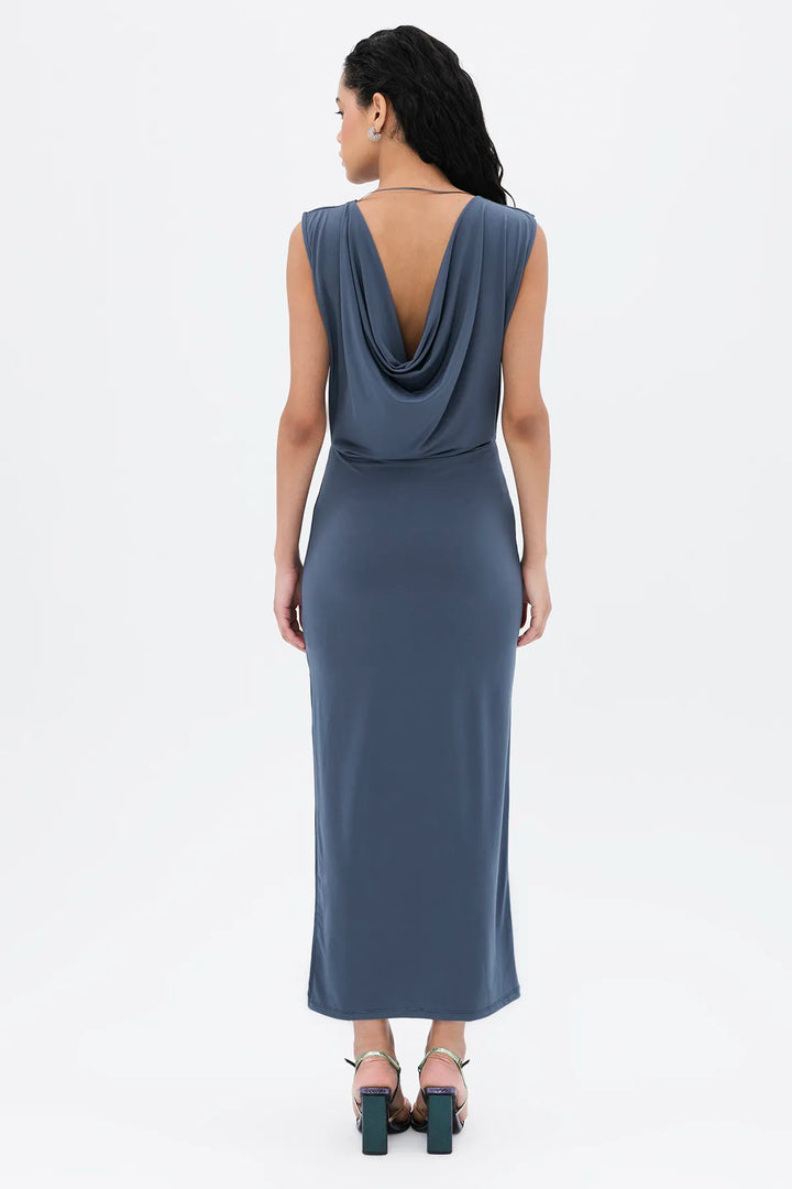 Cowl Neck Long Dress - Gray