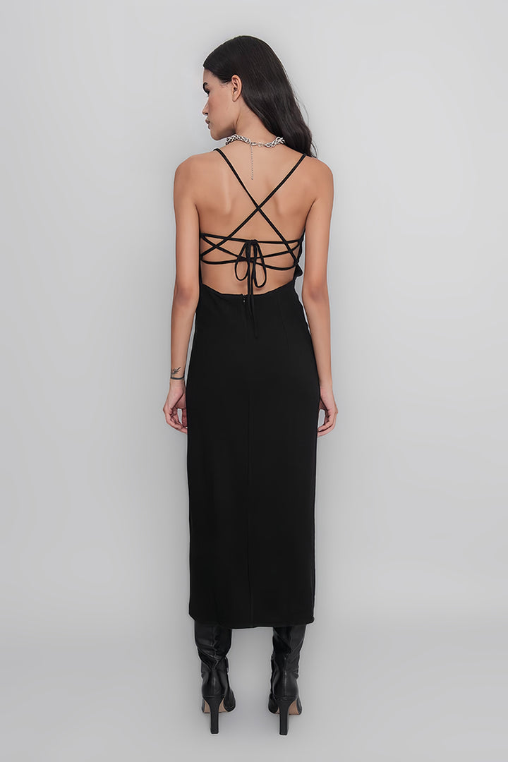 Cross Strapped Long Black Dress