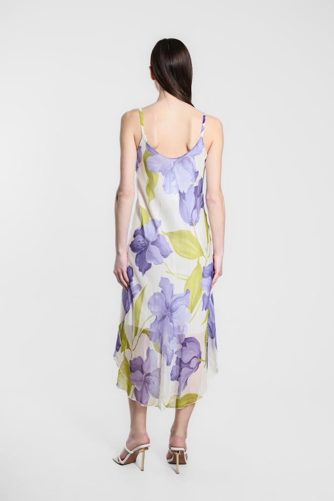 Rachel Iris Print Silk Midi Dress - Lilac - Tees By Tina