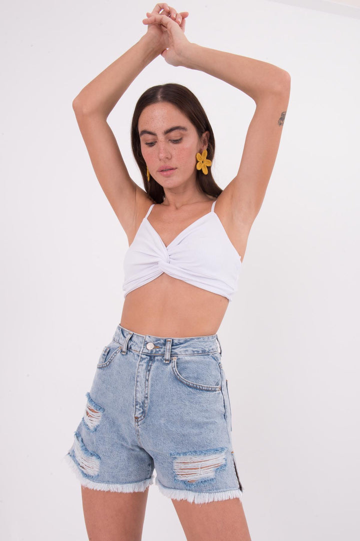 High Waist Denim Short