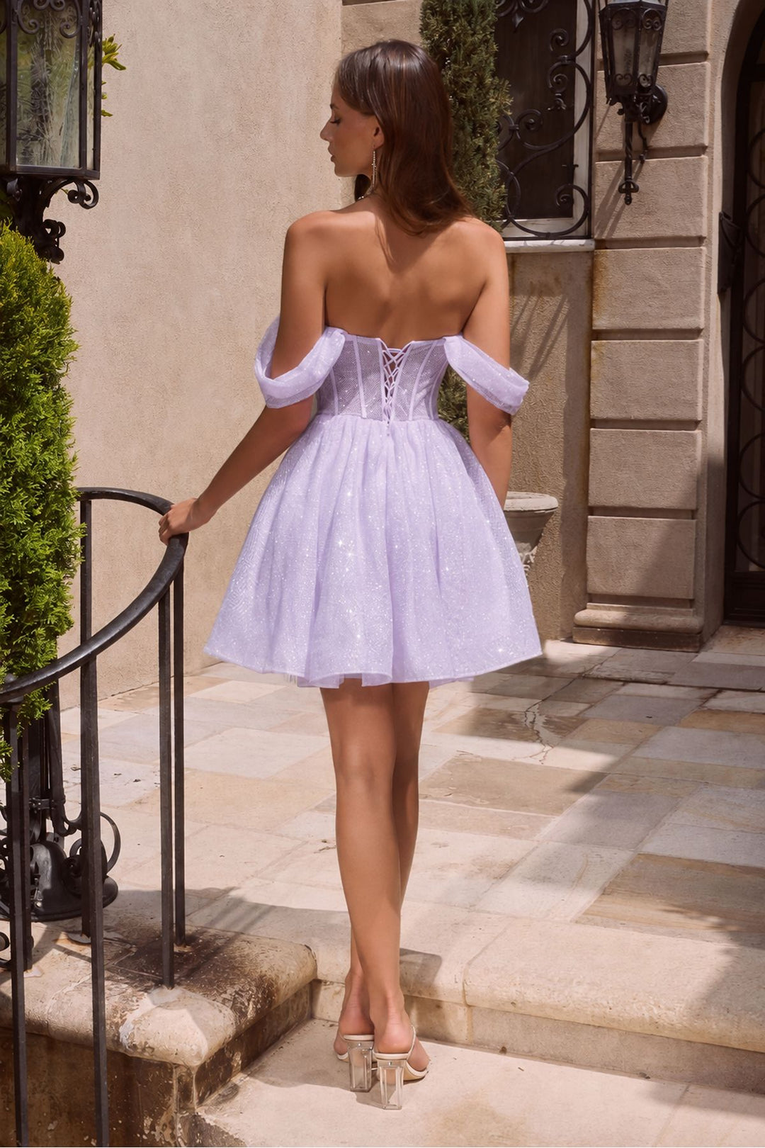 Fleur Crystal Corset Mini Dress — Lavander