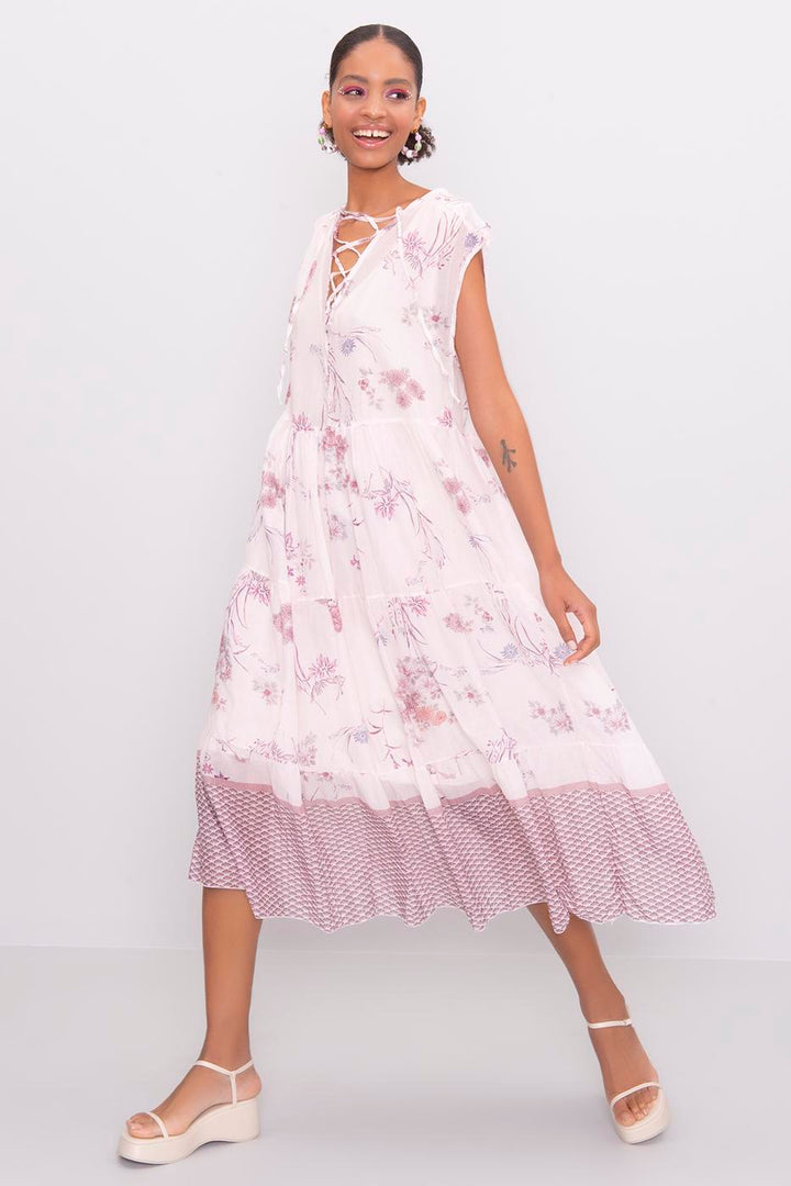 Floral Sleeveless Lace Tie Dress