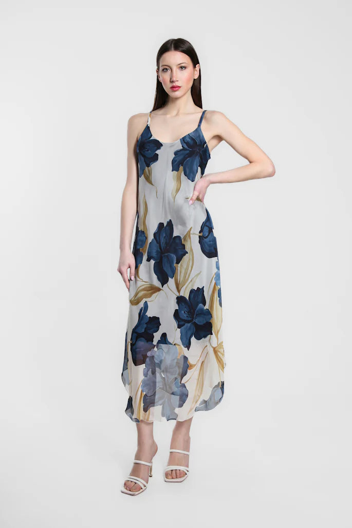 Rachel Iris Print Silk Midi Dress - Tees By Tina