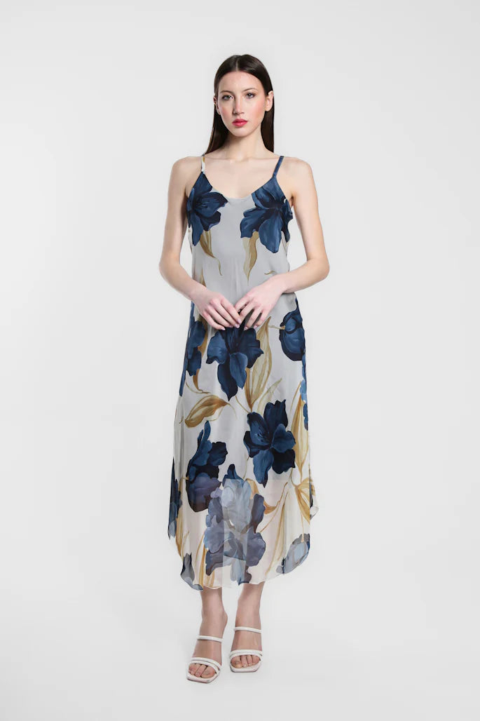 Rachel Iris Print Silk Midi Dress - Tees By Tina