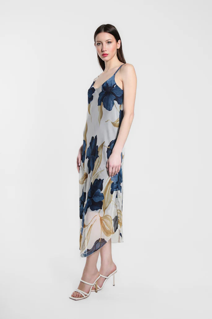 Rachel Iris Print Silk Midi Dress - Tees By Tina