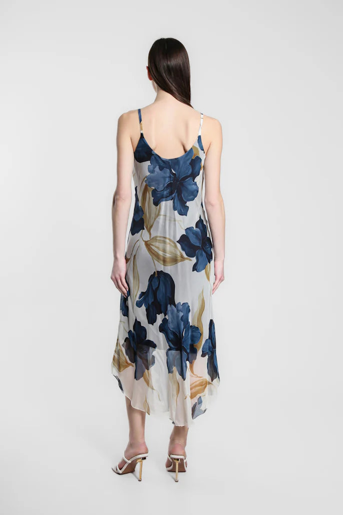 Rachel Iris Print Silk Midi Dress - Tees By Tina