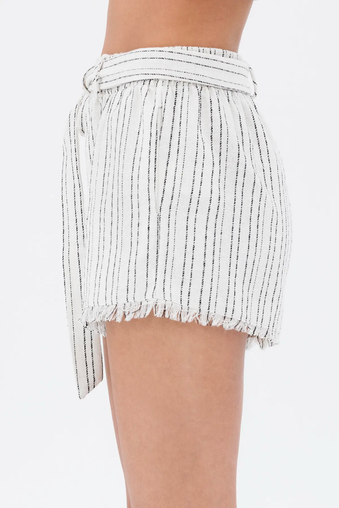 Fringe Striped Linen Shorts