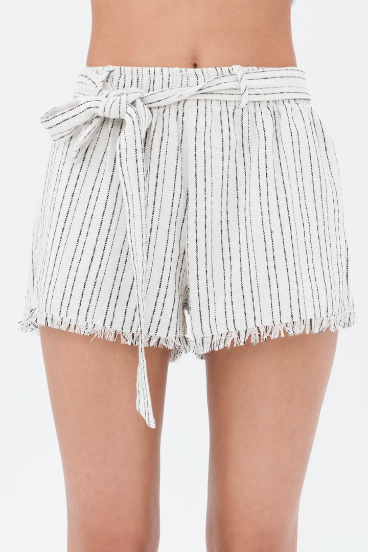 Fringe Striped Linen Shorts