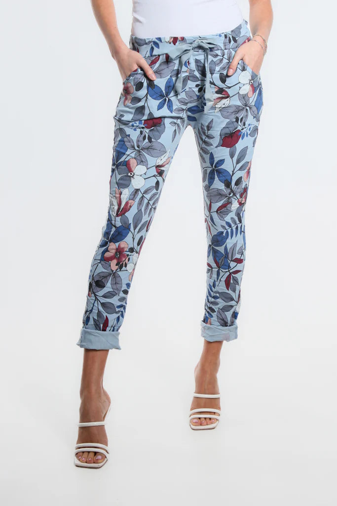 Collins Lovely Leaves Stretch Tie Waist Pant - Tees By Tina